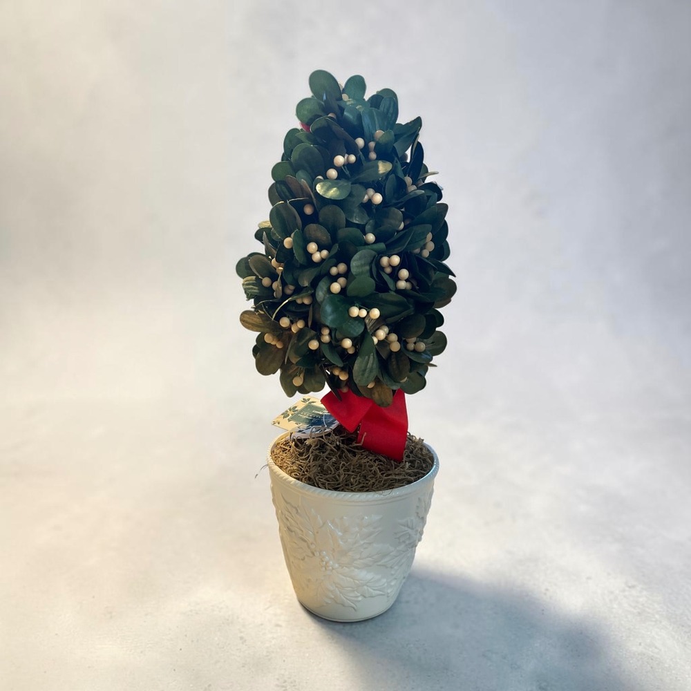 Hallmark Classical Topiary Tree Christmas Decor White Poinsettia Ceramic Pot NWT
